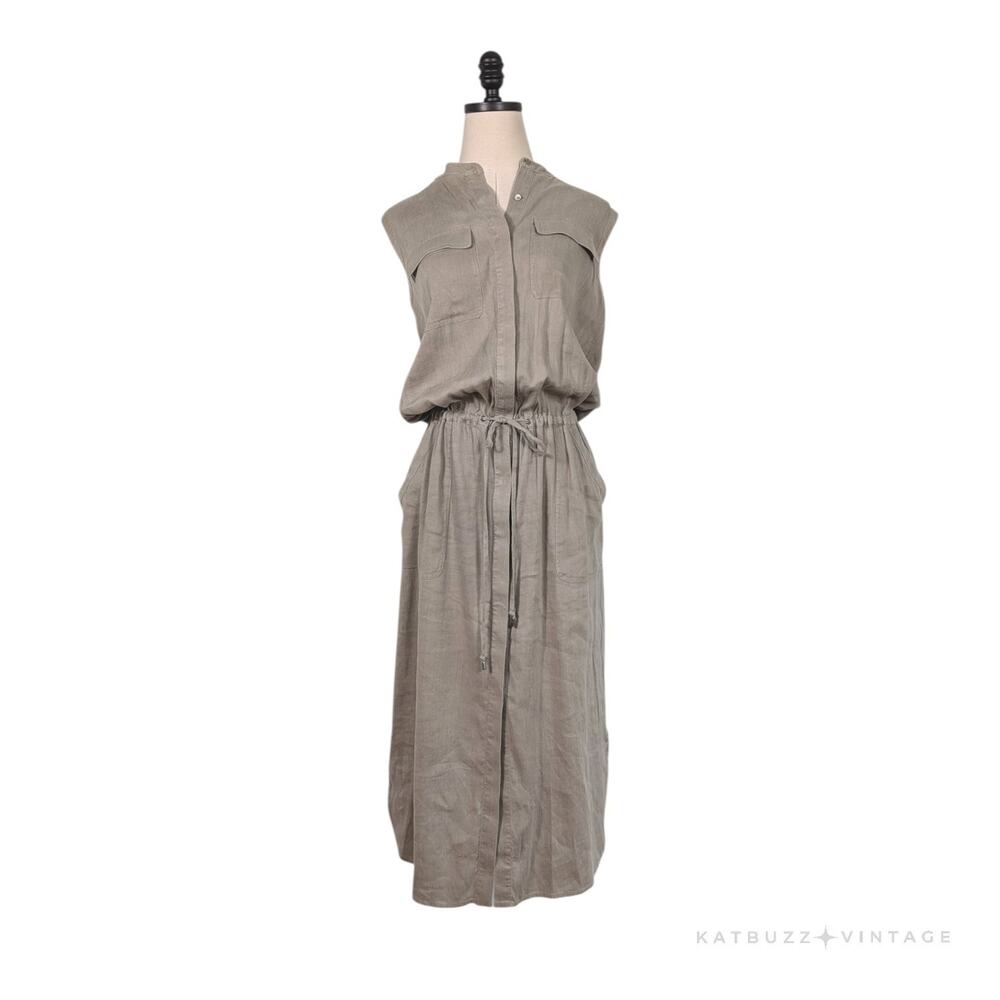 Vince Linen Blend Maxi Shirt Dress S Tan Beige Neutral Minimalist Cargo Khaki